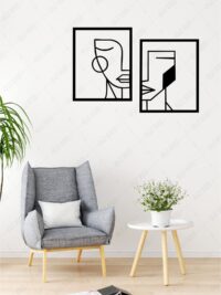 2li Kadın Erkek Yüzü Minimalist Ahşap Tablo