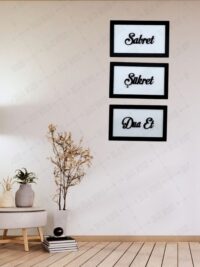 Ahşap Çerçeveli 3D Ahşap Sabret Şükret Dua Et 3'lü Tablo (Beyaz-Siyah Çerçeve)