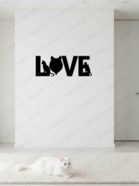 Kedi Temalı "LOVE" Ahşap Duvar Dekoru